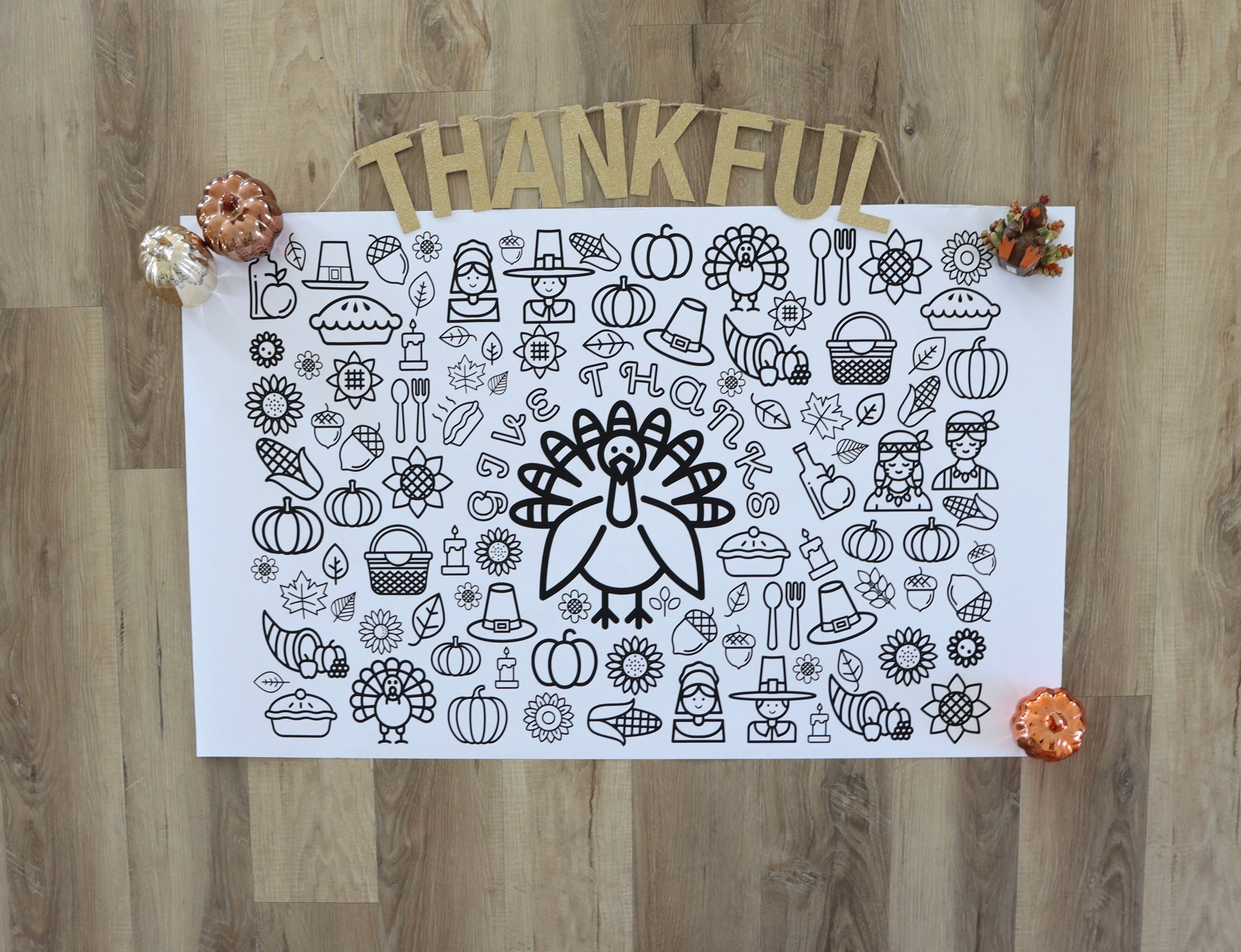 GIANT THANKSGIVING Coloring Page, Thanksgiving Poster, Thankful, Kids ...