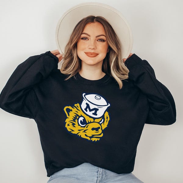 Sweat vintage Michigan Wolverines, mascotte rétro d'ours ras du cou