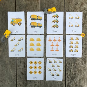 Cartões numéricos para impressão 1-10, construção, aprender a contar, material montessori, impressão pré-escolar, aprendizagem em casa, atividade de viagem