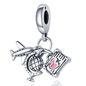 Vliegtuig Globe & Koffer Reizen Vakantie Bungel Charme Volledig Gestempeld Past Alle Armband Ketting Hanger Sieraden + Gratis Gift Pouch USA Verkoper
