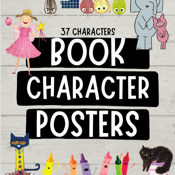Book Character Posters / Classroom Library Posters / Book Posters / Library Posters / Neutral Wood Background