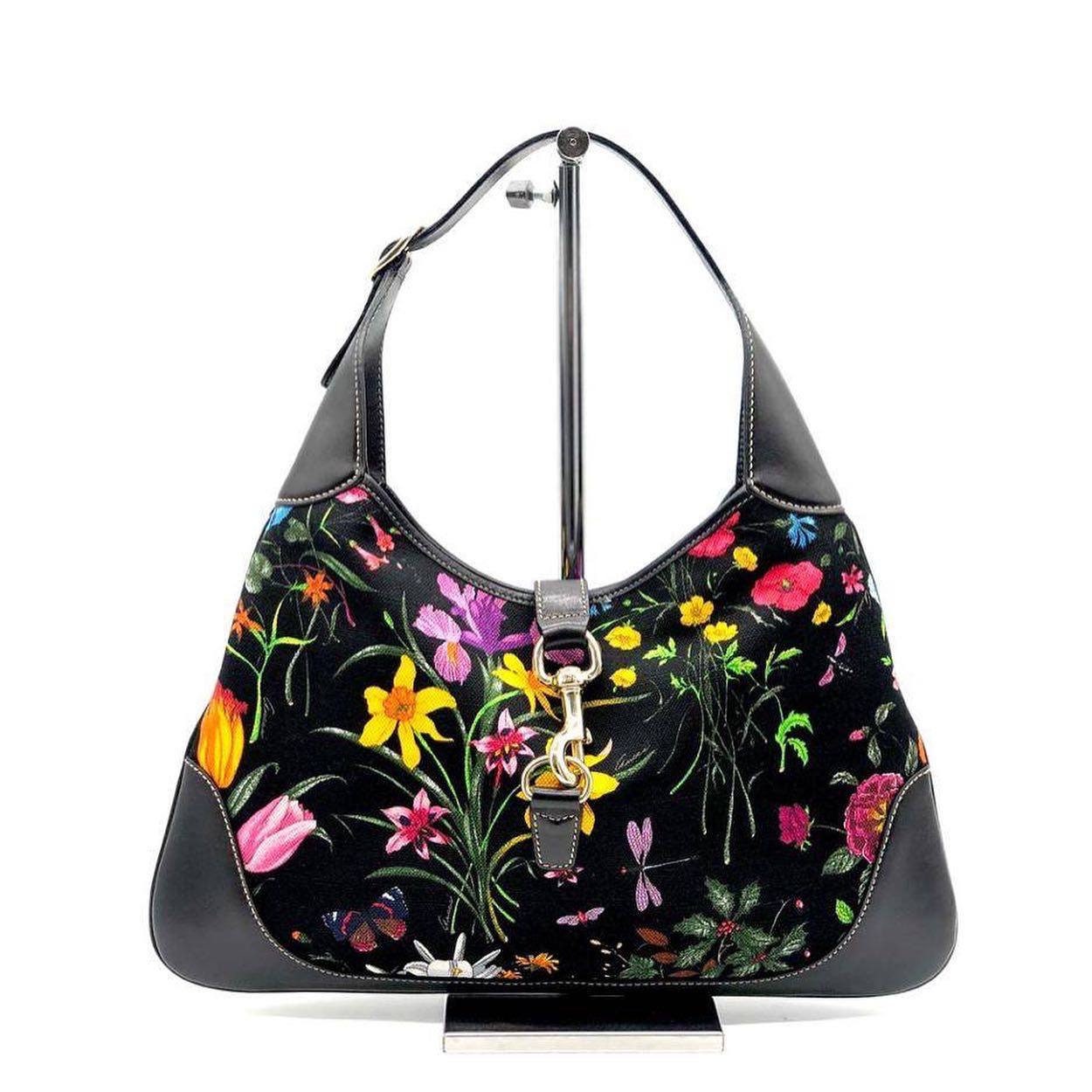 Authentic GUCCI Botanical Floral Canvas Print Horsebit Hobo -  Sweden