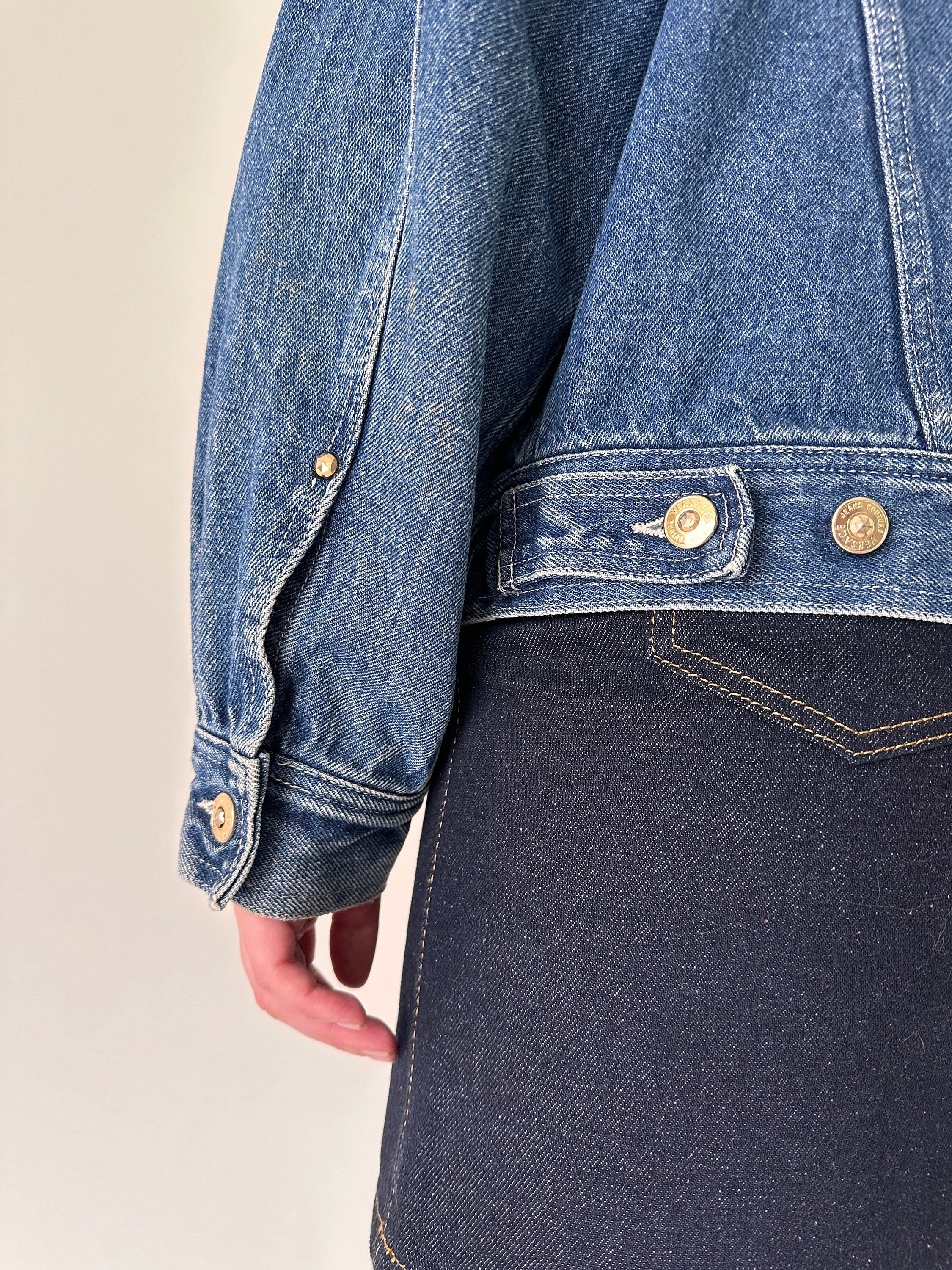 Versace Jeans Couture 90s Unisex Vintage Denim Bomber Jacket
