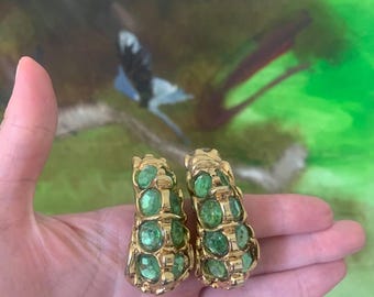 Pendientes Kalinger vintage excepcionales: pendientes de clip de cristal verde (década de 1980, Francia)