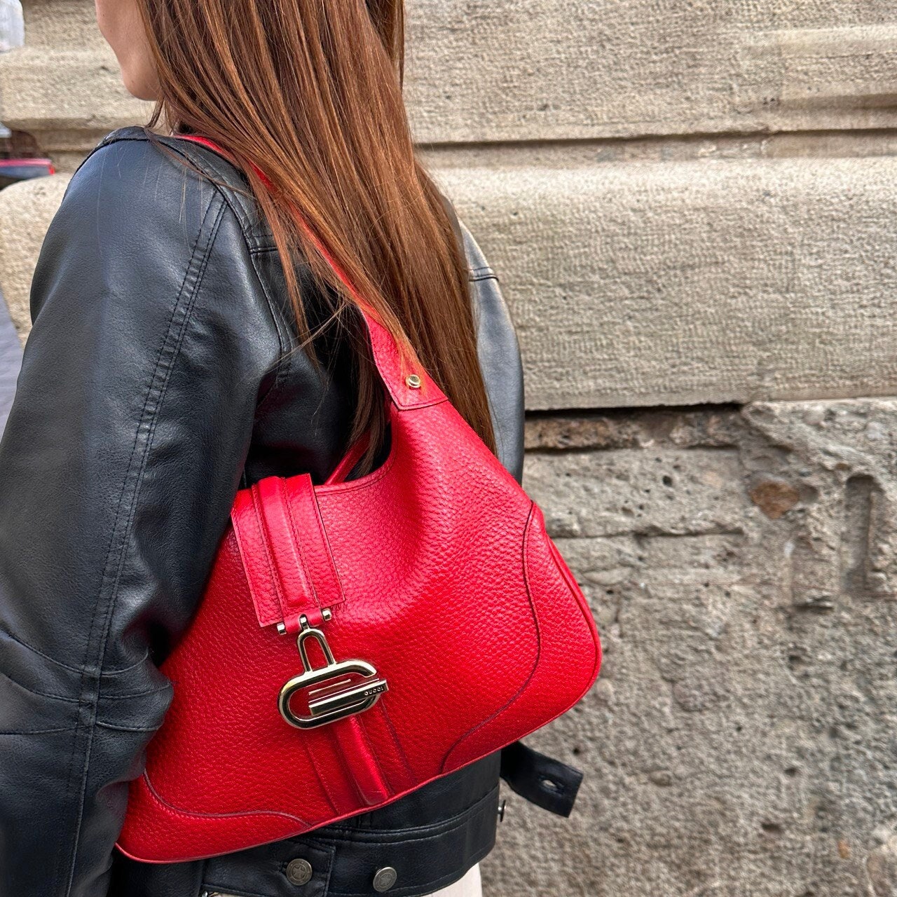 Gucci Junco 00s Hobo Leather Red Vintage Shoulder Bag 