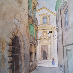 Scorcio di Tropea – Dipinto ad Acquerello Originale, Arte Mediterranea, Paesaggio Italiano