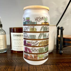 Books of the Bible 18oz Frosted Glass Cup – Bamboo Lid & Glass Straw Included, Bible Tracker, Bible Study, Bible Bookshelf, Church Gift