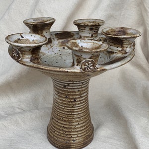 Vintage jaren 1970 VIVIKA + OTTO HEINO Zeldzame Ojai Studio Aardewerk Kelk Kandelaar Centerpiece kom
