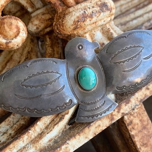 Antique Navajo 1930&#39;s Silver & Turquoise Thunderbird Pin Brooch