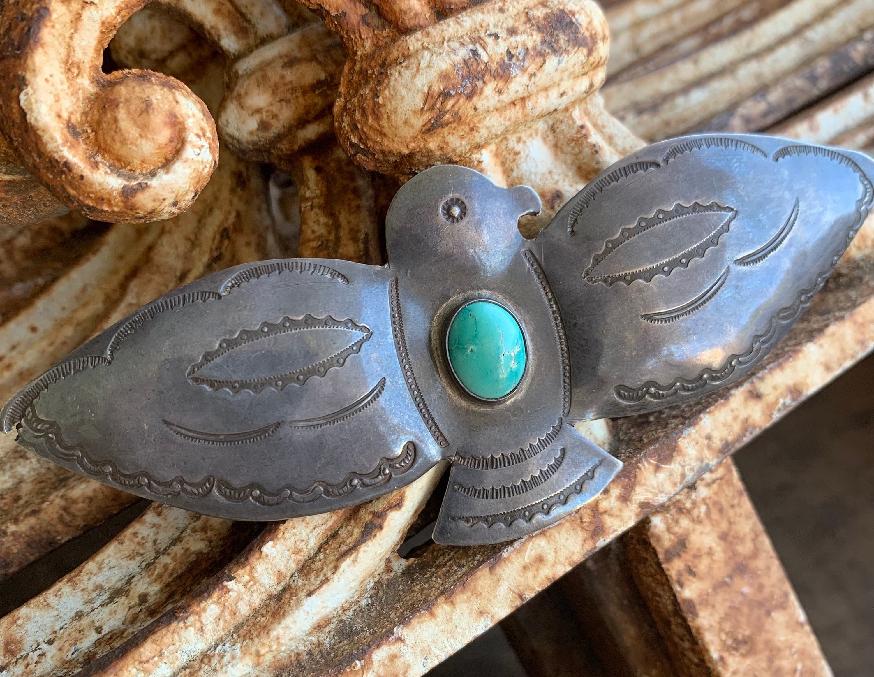 Antique Navajo 1930's Silver & Turquoise Thunderbird Pin - Etsy