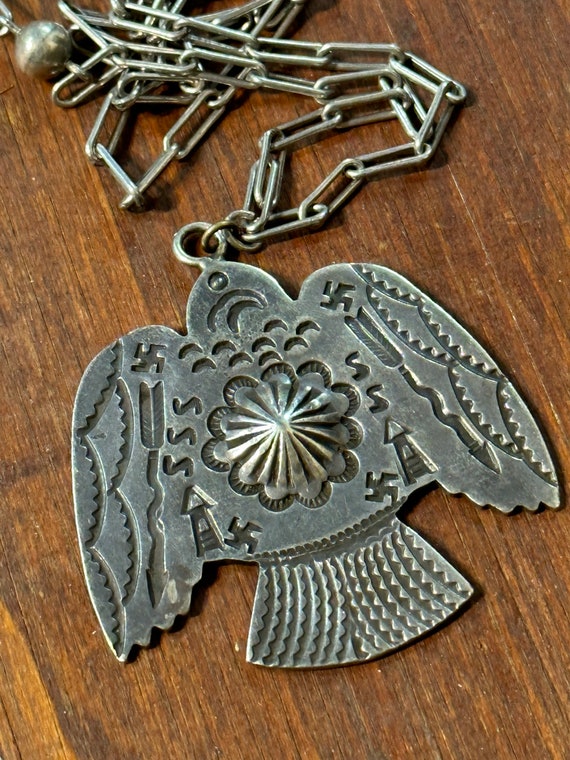 Antique Navajo 1930's Silver Thunderbird Necklace