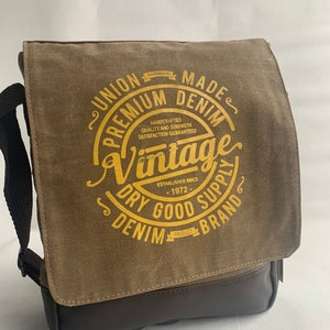 Bolso bandolera de lona encerada de inspiración vintage con detalles de cuero fino