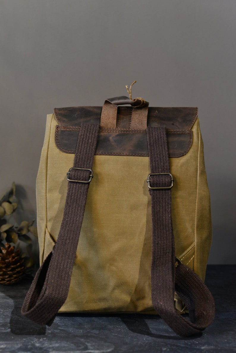 Rustic Backpacking Pack Rustic Canvas Backpack With Leather Flap | Rugged Brown Leather Buckle ...