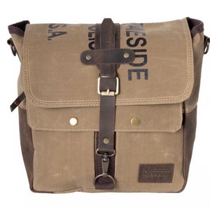 ハンドメイドワックスキャンバスラップトップバッグ｜レトロなレザーアクセントの防水メッセンジャーバッグ