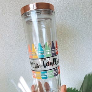 Personalized Teacher Crayon Acrylic Skinny Tumbler, Teacher Gift, Teacher Appreciation Gift, Teacher Cup
