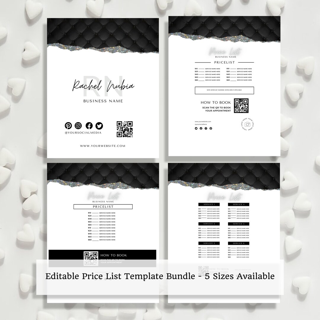 Editable Price List Template Bundle Black Luxury Glam Price - Etsy ...