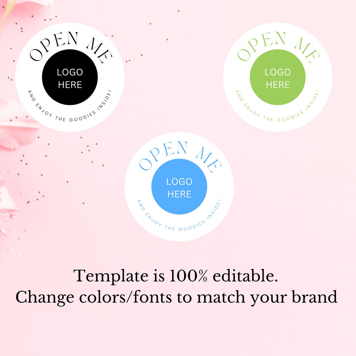 Editable Round Labels for Small Business, Open Me Labels, Custom Round