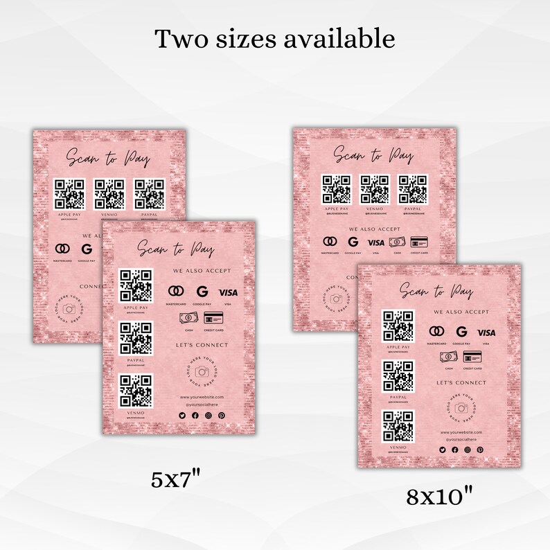 Editable Scan to Pay Sign Scan to Pay Card Pink Glitter Scan - Etsy
