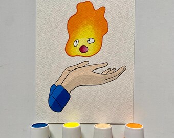 Original Hand-Painted Anime Flame Spirit | Fantasy Wall Art for Anime Fans