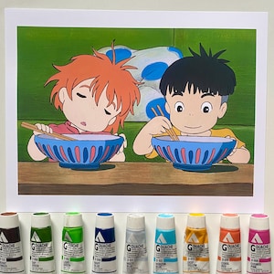 Cute Anime Print | Studio-Inspired Art | Wholesome Scene of Kids Eating Ramen | Japanese Food Lover Gift | Cozy Wall Decor Illustration