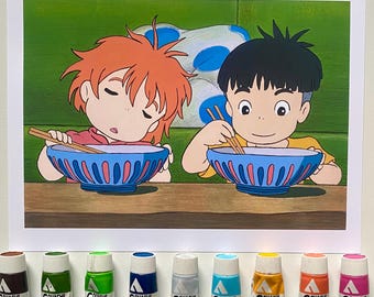 Cute Anime Print | Studio-Inspired Art | Wholesome Scene of Kids Eating Ramen | Japanese Food Lover Gift | Cozy Wall Decor Illustration