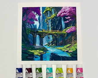Stampa artistica del ponte magico – Dipinto a guazzo, paesaggio fantasy (8,5x11)