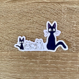 Pegatina de gato negro: vinilo adorable inspirado en anime, arte kawaii para diarios, portátiles y regalos.