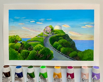 Anime-afdruk - Het huis op het voorgebergte muurkunst (verjaardagscadeau, kerstcadeau, vakantiecadeau, bedankje, housewarmingcadeau)