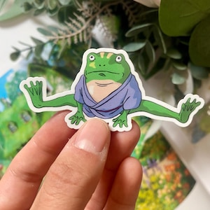 Charmanter Frosch Aufkleber - Niedliches Anime-inspiriertes Vinyl, Kawaii Amphibien Kunst, gemütliche Ästhetik für Journals & Geschenke