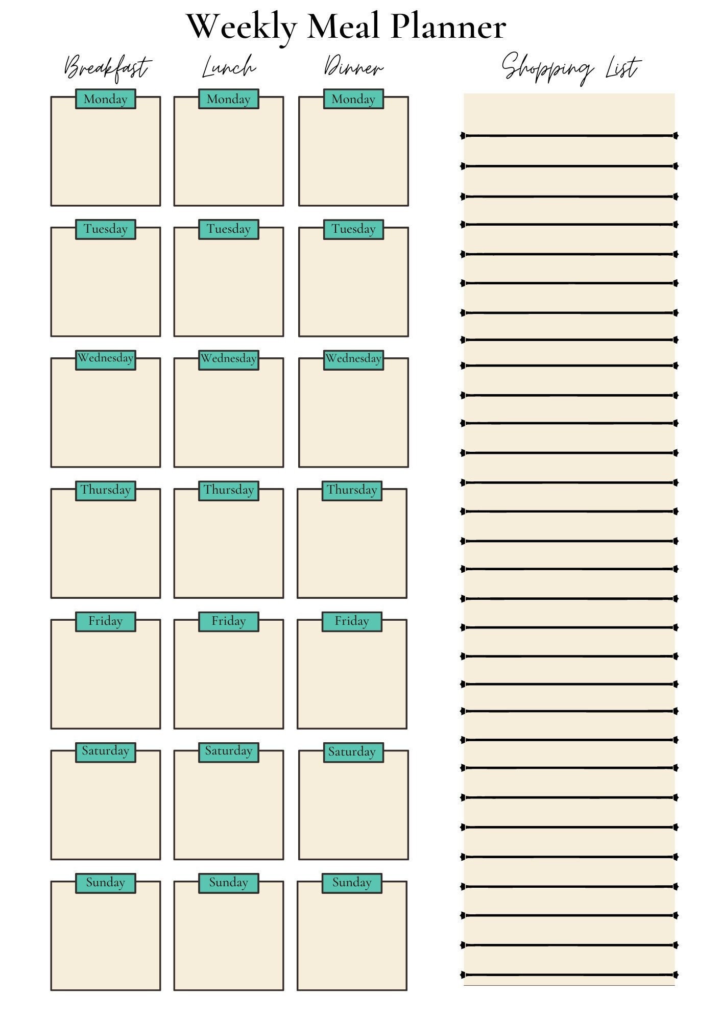 Meal Planner Printable Food Tracker A4 A5 and US Letter - Etsy Australia