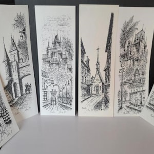 Vintage Ink Drawings of Old Quebec City Signed by Artist Le Roy 1975, Unframed Set of Six