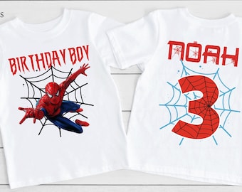 Spiderman Shirt, Spiderman Birthday Shirts, Spider-Themed Birthday T-Shirt for Kids - Personalized Age Superhero Custom Birthday Shirt