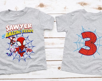 Spidey and His Amazing Friends Birthday Shirt, Toddler Birthday Tee, Custom Kids Tshirts, Spidey Shirt, Birthday Boy Shirt