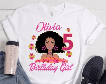 Camiseta de aniversário para menina, camiseta de aniversário em família, camiseta personalizada de aniversário para menina, camiseta de boneca afro-americana, camiseta de aniversário para menina afro