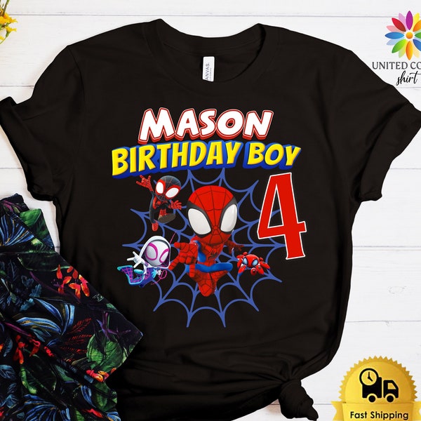 Camicia di compleanno personalizzata di Spidey, Camicia di compleanno di Spidey e i suoi fantastici amici, T-shirt di Spidey, Maglietta di compleanno per bambini, Camicia di compleanno di supereroe
