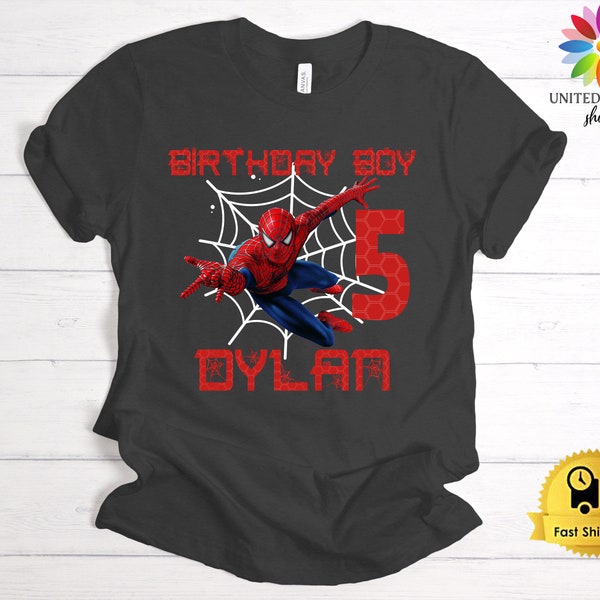 Benutzerdefinierte Spiderman Geburtstag Shirt, Spiderman T-Shirts, Kleinkind Geburtstag Tshirt, Superheld Geburtstag T-Shirt, Jungen Geburtstagsgeschenk