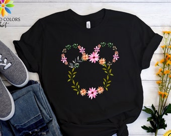 Boho Disney Shirt, Floral Disneyworld Shirt, Mickey Ears Shirt, Boho Women Shirt, Disneyland Trip Shirt, Women Disney Shirt, Girl's Tees
