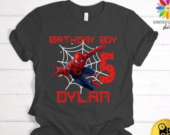 Custom Spiderman Birthday Shirt, Spiderman T-Shirts, Toddler Birthday Tshirt, Superhero Birthday Tee, Boy Birthday Gift