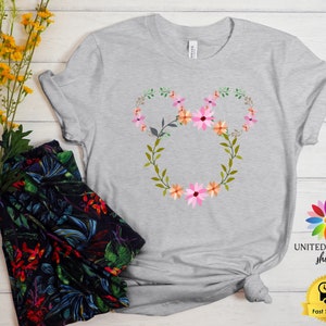 Boho Disney Shirt, Floral Disneyworld Shirt, Mickey Ears Shirt, Boho Women Shirt, Disneyland Trip Shirt, Women Disney Shirt, Girl's Tees Athletic Heather