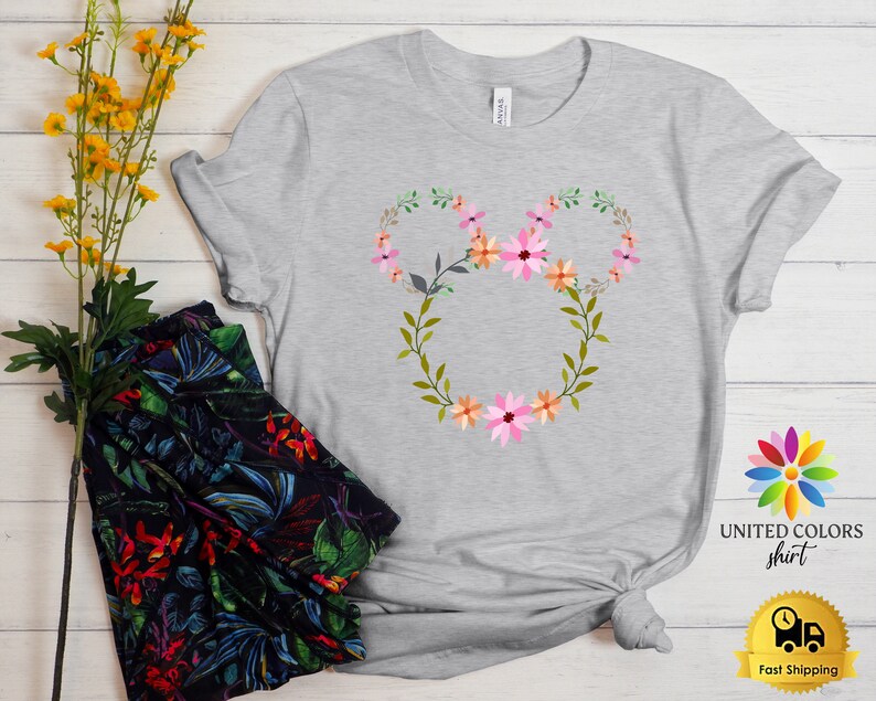 Boho Disney Shirt, Floral Disneyworld Shirt, Mickey Ears Shirt, Boho Women Shirt, Disneyland Trip Shirt, Women Disney Shirt, Girl's Tees Athletic Heather