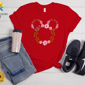 Boho Disney Shirt, Floral Disneyworld Shirt, Mickey Ears Shirt, Boho Women Shirt, Disneyland Trip Shirt, Women Disney Shirt, Girl's Tees Red
