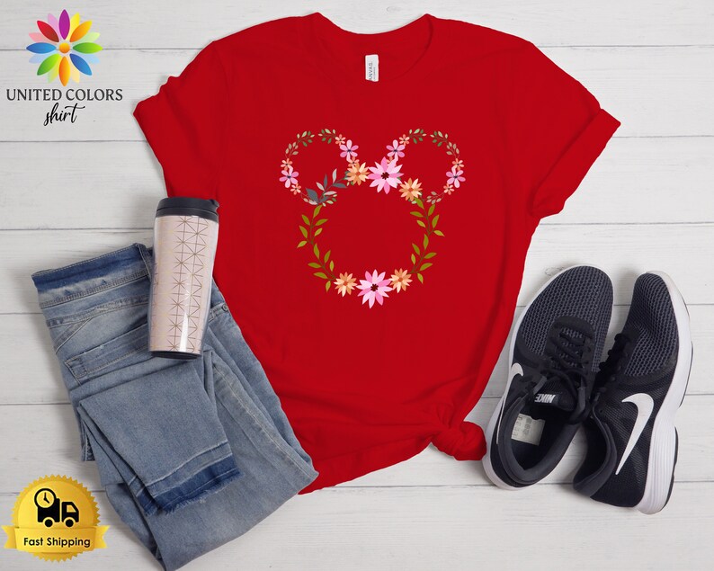Boho Disney Shirt, Floral Disneyworld Shirt, Mickey Ears Shirt, Boho Women Shirt, Disneyland Trip Shirt, Women Disney Shirt, Girl's Tees Red