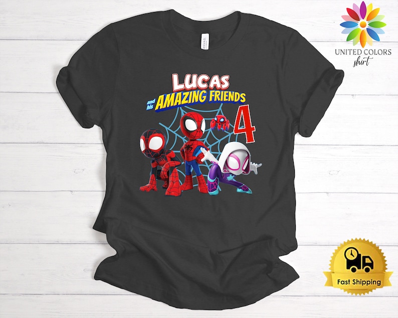 Spidey and His Amazing Friends Birthday Shirt, Spidey T-shirt, Spidey Birthday Tshirt, Spiderman Tee, Custom Toddler Birthday Tee, Superhero Dark Gray Heather