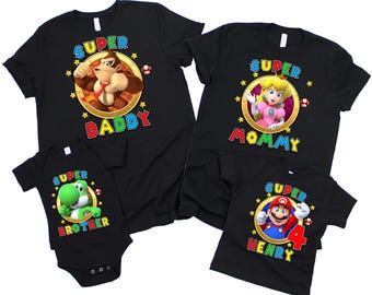 Maglietta di compleanno di Super Mario, Maglietta di Super Mario, Maglietta per festa di compleanno di Mario, Maglietta personalizzata per la famiglia di Mario, Maglietta personalizzata per il compleanno di Mario
