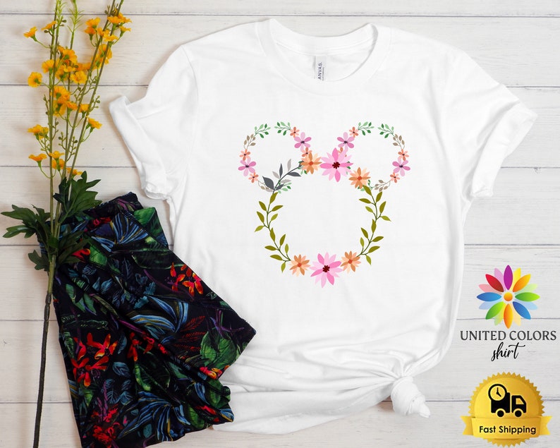 Boho Disney Shirt, Floral Disneyworld Shirt, Mickey Ears Shirt, Boho Women Shirt, Disneyland Trip Shirt, Women Disney Shirt, Girl's Tees White