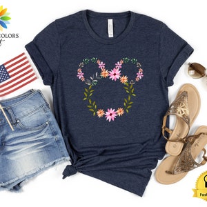 Boho Disney Shirt, Floral Disneyworld Shirt, Mickey Ears Shirt, Boho Women Shirt, Disneyland Trip Shirt, Women Disney Shirt, Girl's Tees Heather Navy