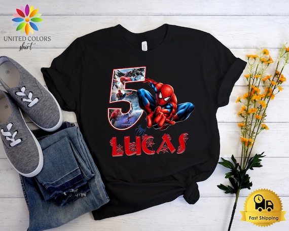 Boy's Marvel Spider-Man Swinging 5th Birthday Graphic Tee Royal Blue Small