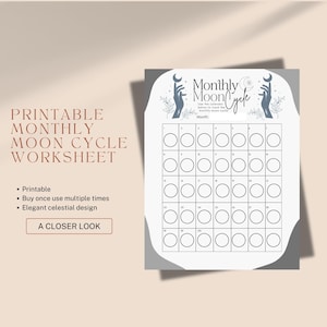 Track Menstrual Cycle Worksheet | Female Monthly Moon Cycle & Lunar Phases Planner |  Printable Female Wellness Tracker | Period Tracking