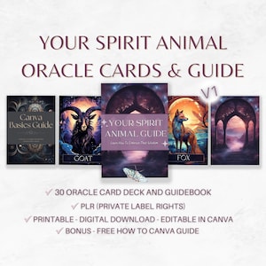 Spirit Animal Oracle Cards & Your Animals Guidebook - Editable Canva Templates | 30-Card Deck Template - Commercial and Resell Rights, Ebook