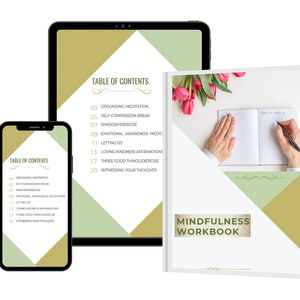 8 Step Mindfulness Workbook. Worksheets; exercises, prompts, meditation, practicing, Self compassion, shadow work, witness your thoughts